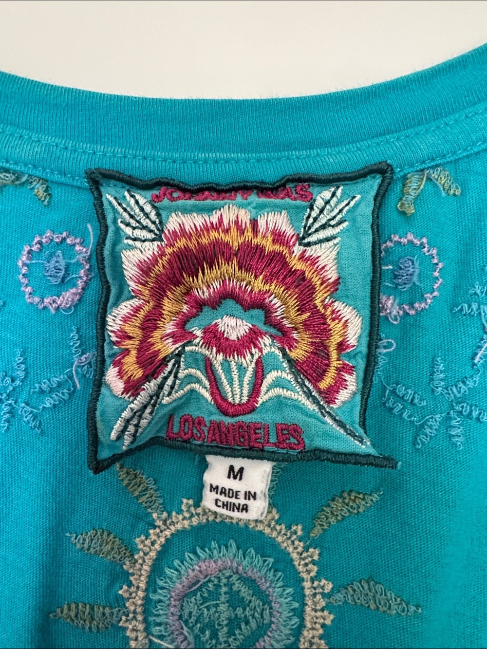 Johnny Was Turquoise Embroidered V-Neck Tunic - Picture 2 of 3